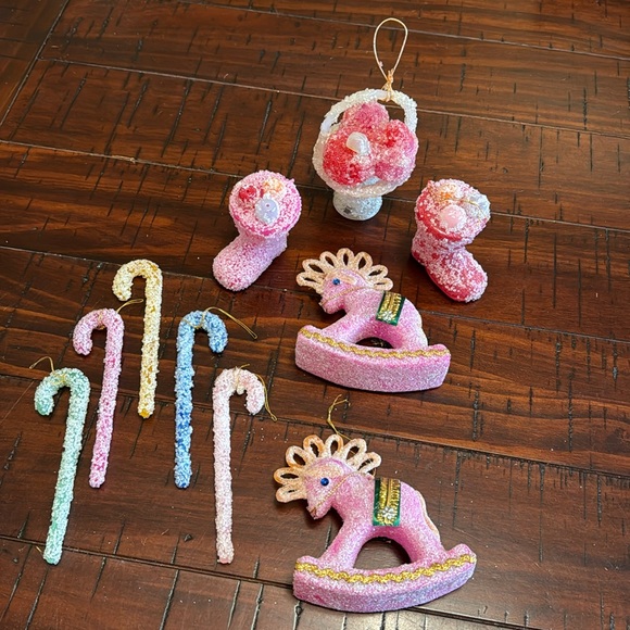 Other - Vintage Gum drop, candy cane & rocking horse ornaments